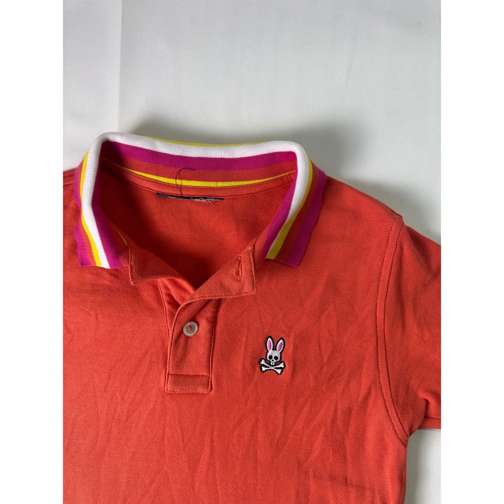 Psycho Bunny Boys (7-8) Polo Shirt Orange Colorful Trimmed Collar & Sleeves Sz S